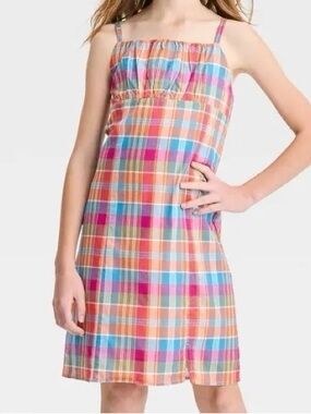 art class Sleeveless Shirred Bodice Plaid Dress